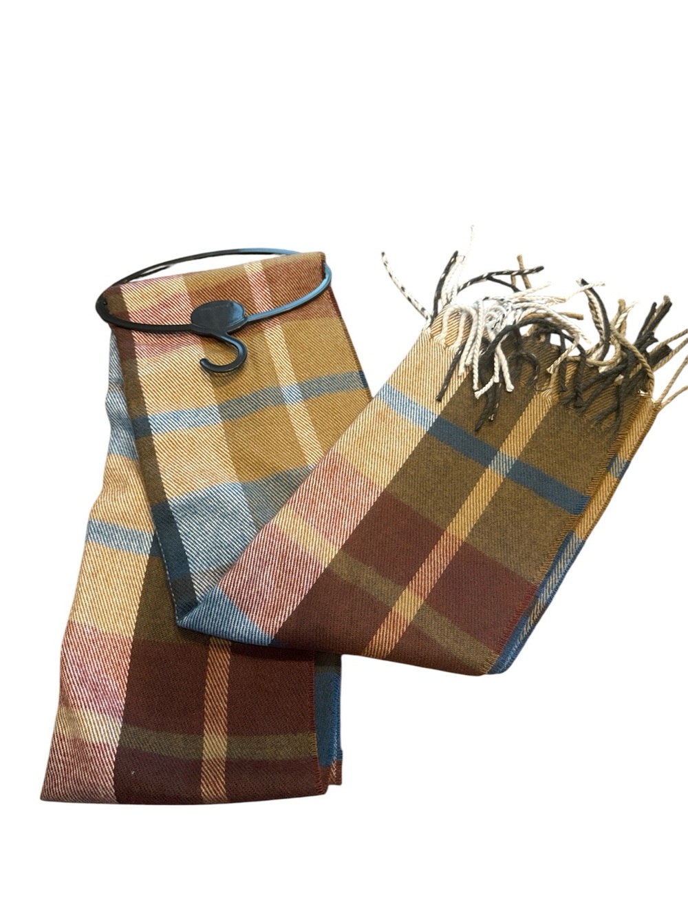 Softer Than Cashmere Plaid Scarf Burgundy Blue Tan Fringe NWT
